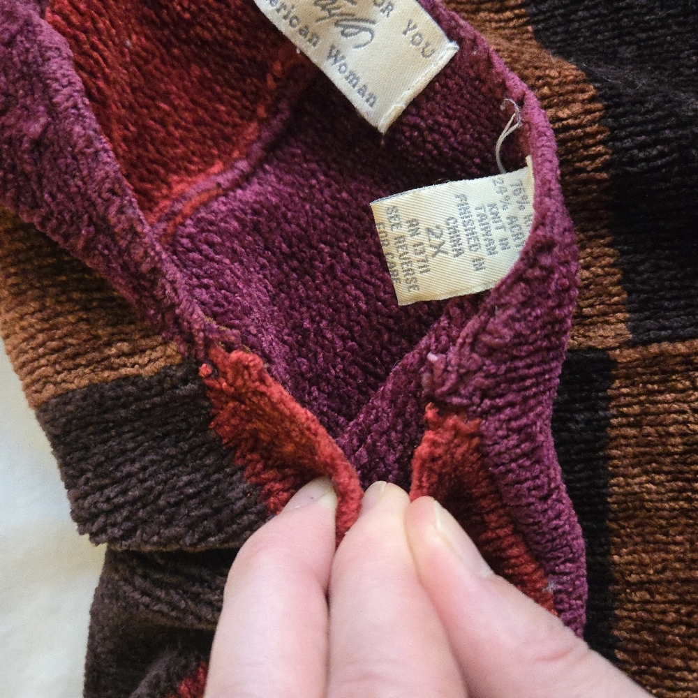 Lord & Taylor Vintage 90s Chenille Colorblock Patchwork VNeck Jewel Tone Sweater - Picture 12 of 12